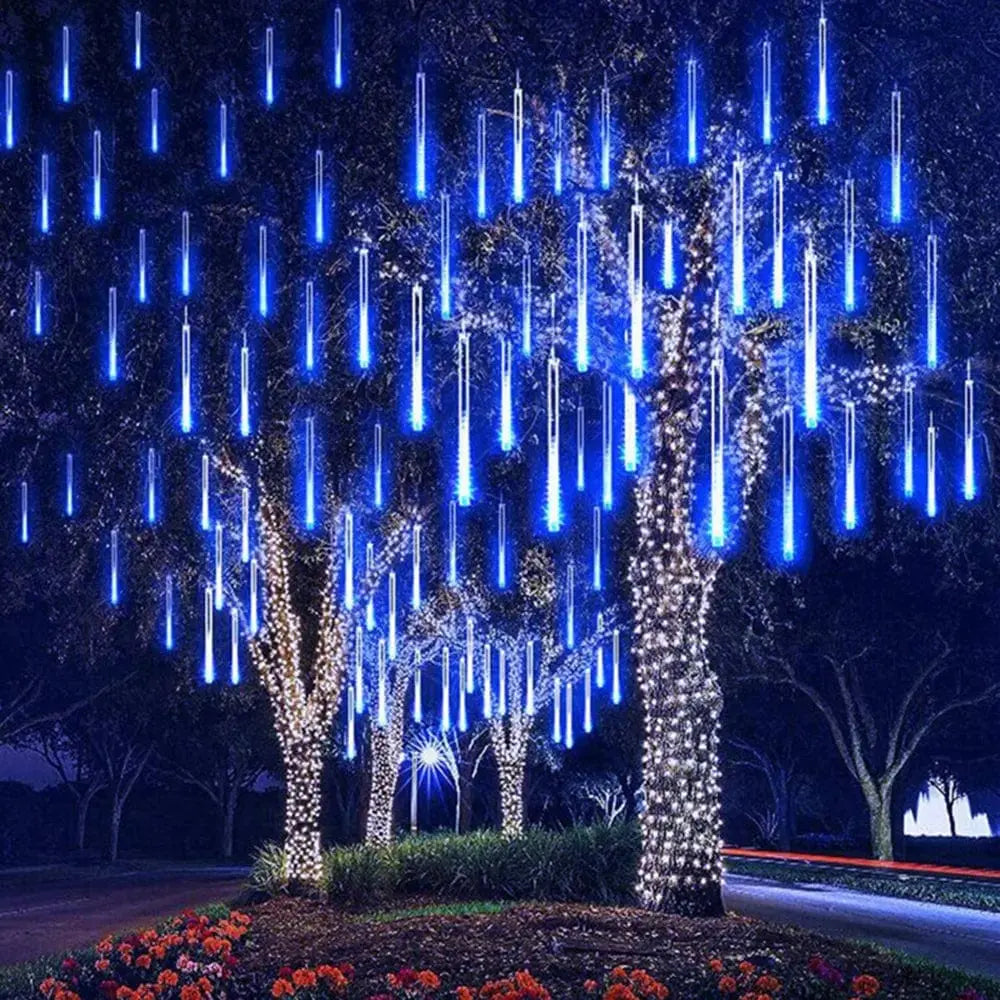 Showlu Fashion Store LED meteor shower rain lights, waterproof 30cm falling raindrop string lights for festive holiday and patio decor