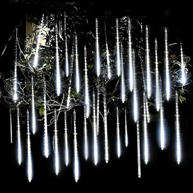 Showlu Fashion Store LED meteor shower rain lights, waterproof 30cm falling raindrop string lights for holiday and patio decor
