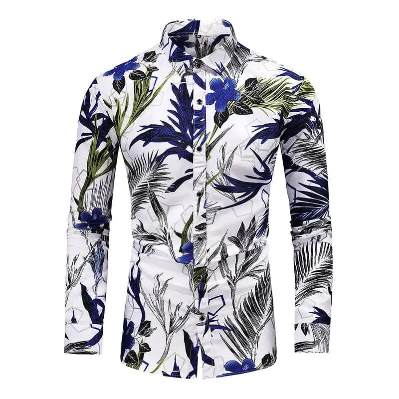 Men's Hawaiian print long sleeve shirt in plus size with floral pattern, casual autumn style, by Showlu Fashion Store.
