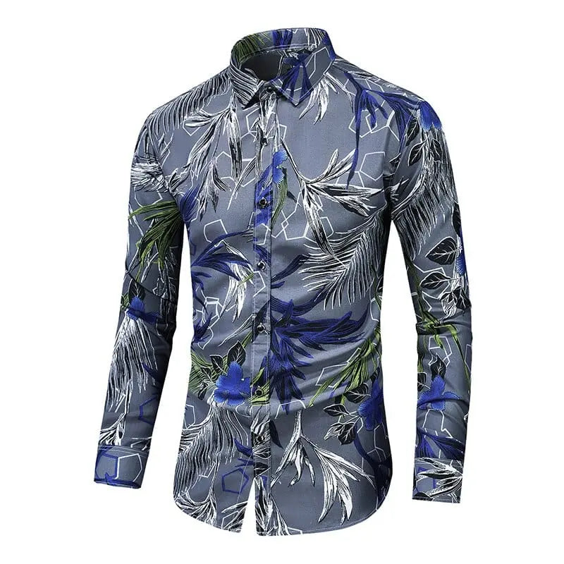 Lifenwenna men's Hawaiian print long sleeve shirt in plus size, featuring vibrant floral pattern for casual beach and autumn wear.