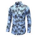 Men's Hawaiian print long sleeve shirt by Showlu Fashion, featuring bold floral pattern, casual plus size, perfect for autumn and beach wear.