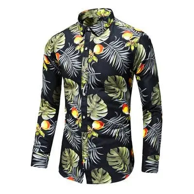 Lifenwenna men's Hawaiian print long sleeve shirt in plus size with vibrant floral pattern, casual autumn style, by Showlu Fashion Store