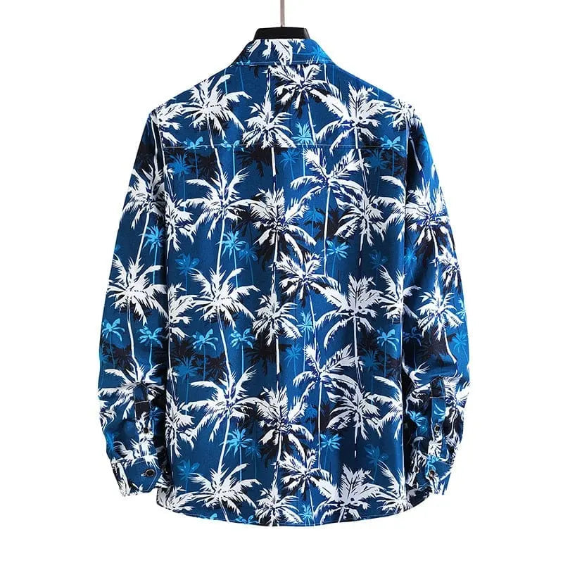 Men's Hawaiian print long sleeve shirt in plus size featuring colorful floral design, casual style, by Showlu Fashion Store.