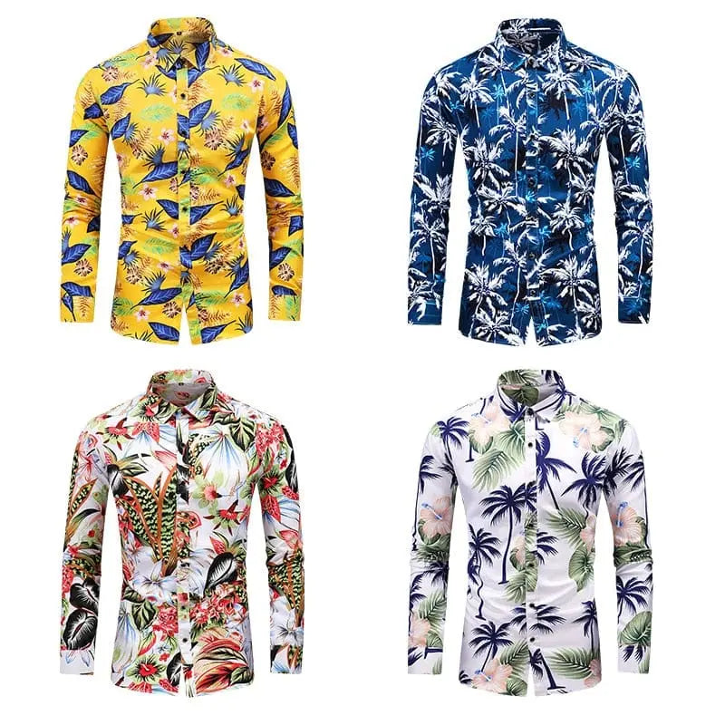 Lifenwenna men's Hawaiian print long sleeve shirt in plus size with colorful flower and beach-themed design, casual autumn style.