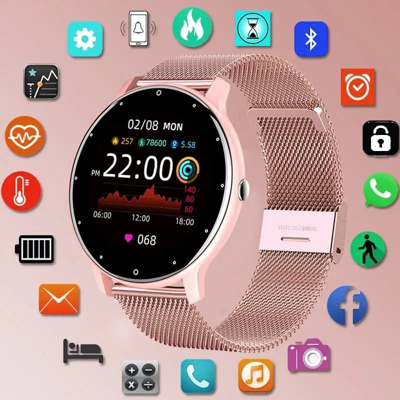 LIGE women's smart watch with full-touch screen, fitness tracker, IP67 waterproof design, compatible with iOS and Android devices