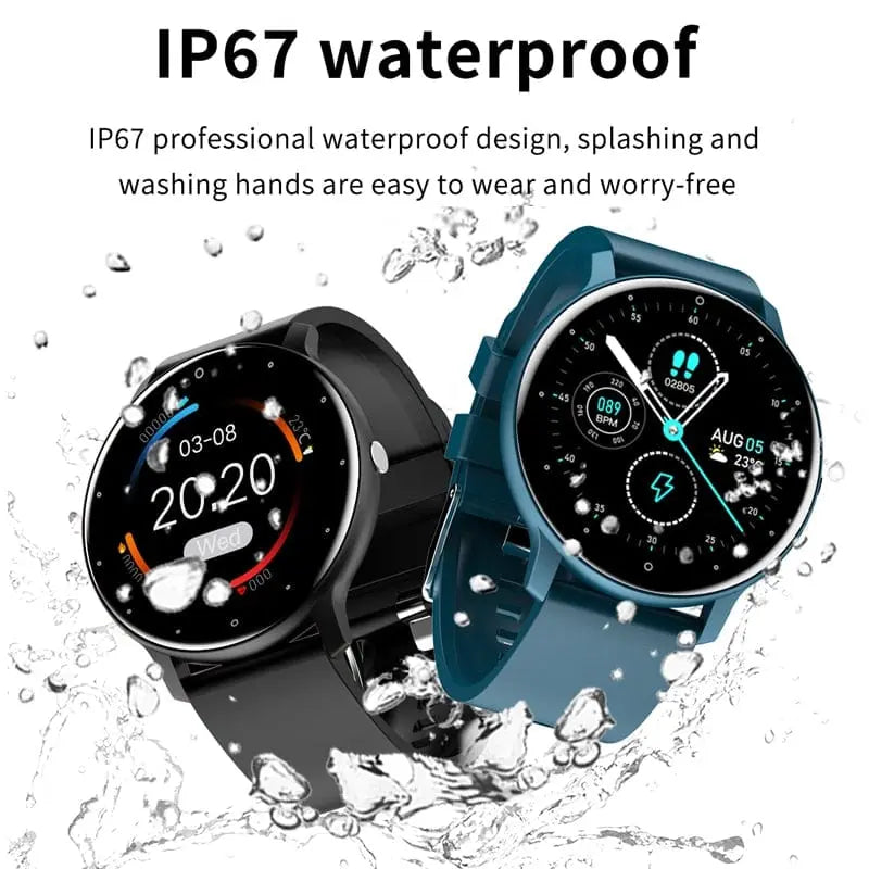 LIGE women's smart watch with full-touch screen, fitness tracker, IP67 waterproof design, compatible with iOS and Android devices.
