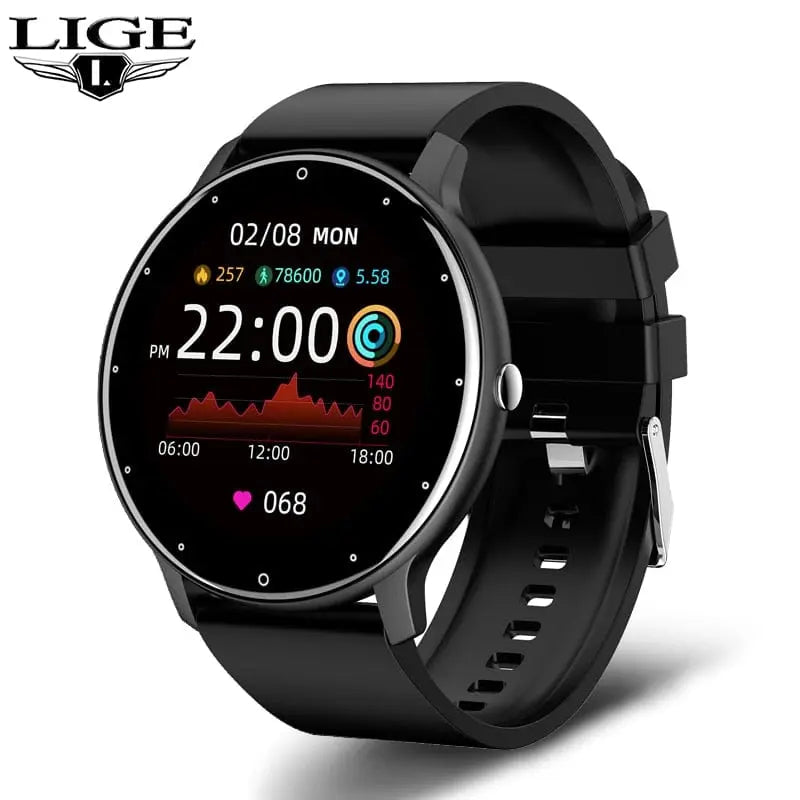 LIGE women's smart watch with full-touch screen, fitness tracker, and IP67 waterproof design for iOS and Android devices.