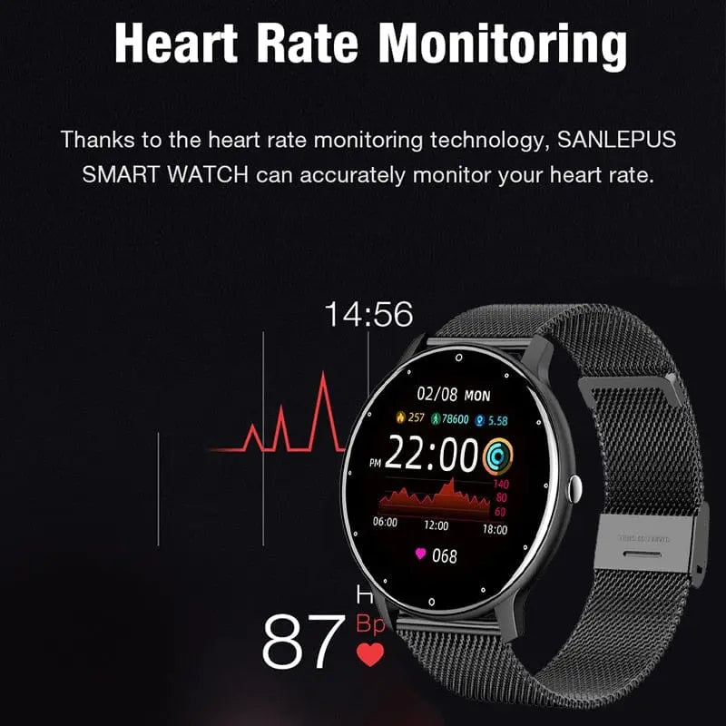 LIGE women's smart watch with full-touch screen, fitness tracker, IP67 waterproof design, compatible with iOS and Android.