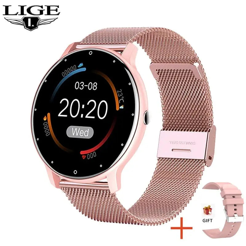 LIGE women's smart watch with full-touch screen, fitness tracker, waterproof IP67, Bluetooth connectivity for iOS and Android devices