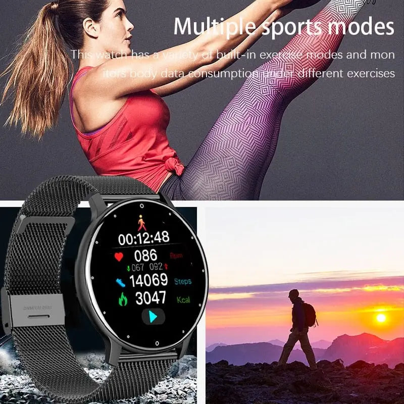 LIGE women's smart watch with full-touch screen, fitness tracker, IP67 waterproof design, compatible with iOS and Android devices