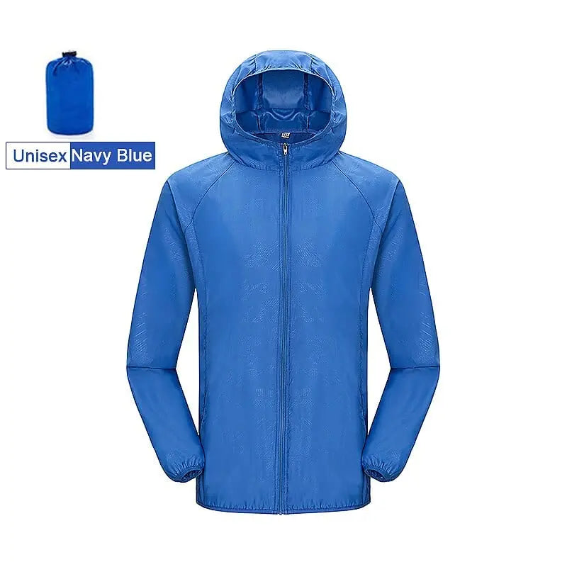 LNGXO waterproof hiking jacket for men and women with quick-dry fabric, UV protection, windbreaker design, outdoor rain coat