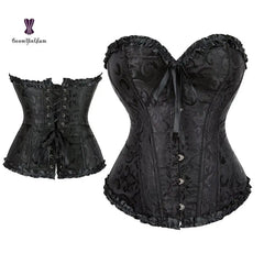 Showlu Fashion Store Lace Up Jacquard Floral Corset Lingerie Overbust Plastic Boned Bustier Sexy Outfit Waist Slimmer Plus Size body Shaping