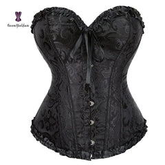 Showlu Fashion Store 3 XL / black Lace Up Jacquard Floral Corset Lingerie Overbust Plastic Boned Bustier Sexy Outfit Waist Slimmer Plus Size body Shaping