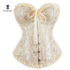 Showlu Fashion Store M / Champagne Lace Up Jacquard Floral Corset Lingerie Overbust Plastic Boned Bustier Sexy Outfit Waist Slimmer Plus Size body Shaping