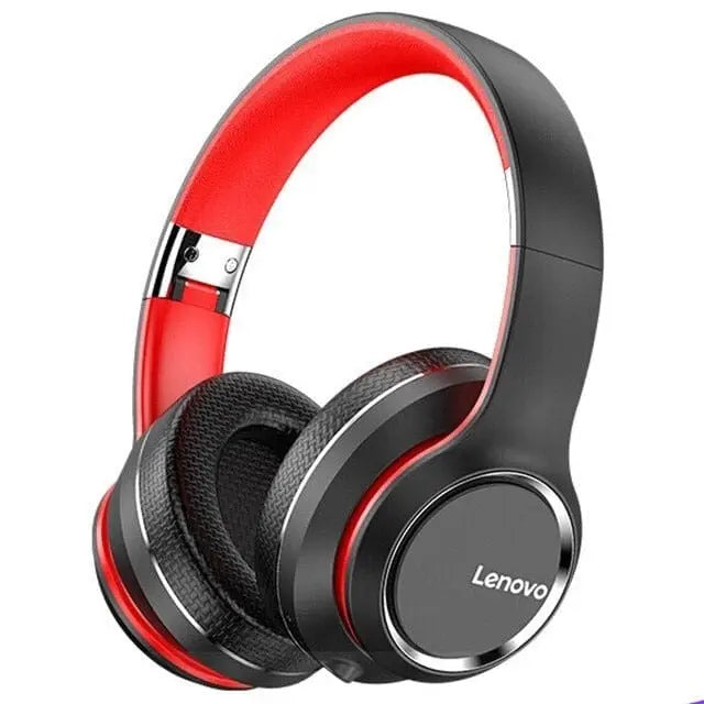 Lenovo HD200 wireless Bluetooth over-ear headphones with noise cancelling, foldable design, stereo sound, and comfortable fit.