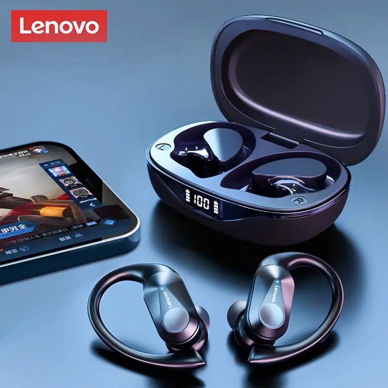 Lenovo LP75 Bluetooth 5.3 sport headphones with LED display, HiFi stereo sound, noise reduction, wireless earbuds for gaming and sports