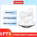 Lenovo LP75 Bluetooth 5.3 sport headphones with LED display, HiFi stereo sound, noise reduction, wireless gaming earbuds