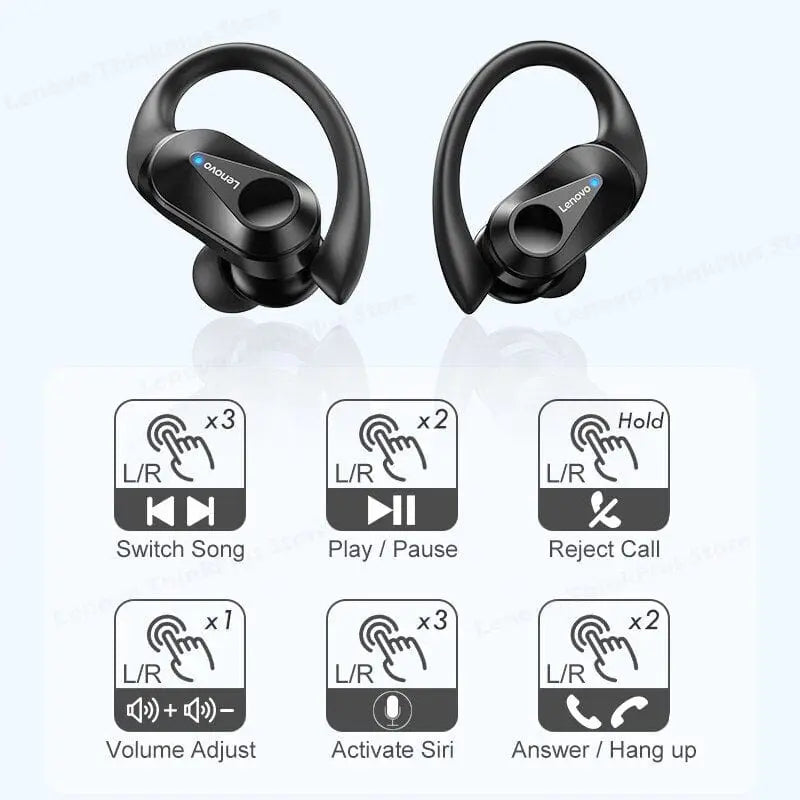 Lenovo LP75 Bluetooth 5.3 sport headphones with LED display, HiFi stereo sound, noise reduction, and wireless design.