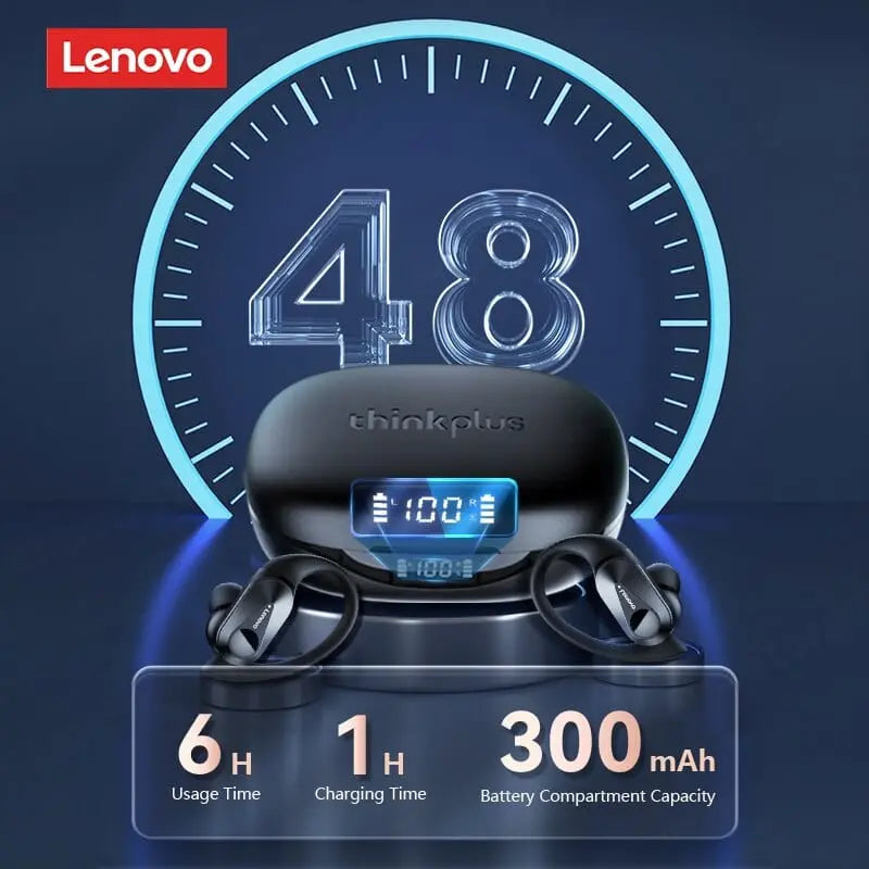 Lenovo LP75 Bluetooth 5.3 sport headphones with LED display, HiFi stereo sound, noise reduction, and wireless gaming earbuds.