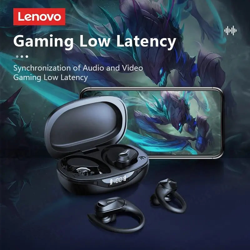 Lenovo LP75 Bluetooth 5.3 sport headphones with LED display, HiFi stereo sound, noise reduction, wireless gaming earbuds