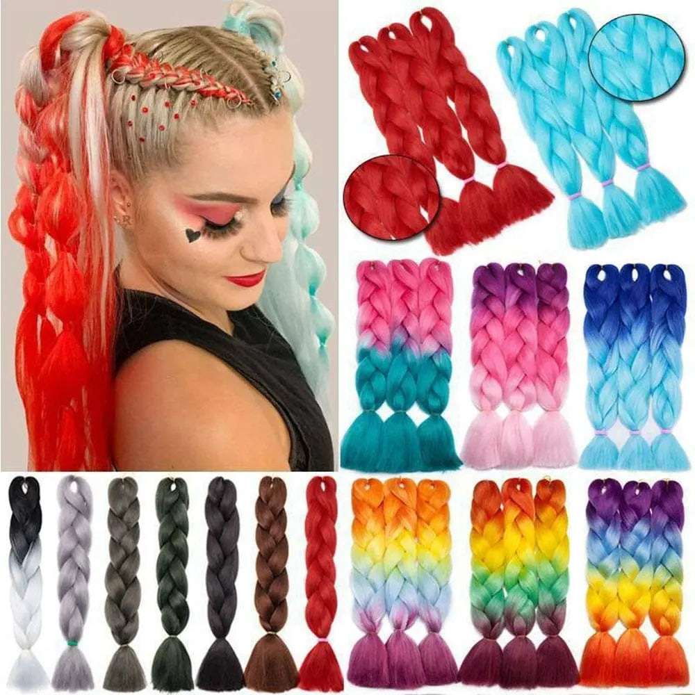 Lihui 24-inch blue grey ombre jumbo braiding hair made of synthetic fiber, suitable for DIY braiding styles.