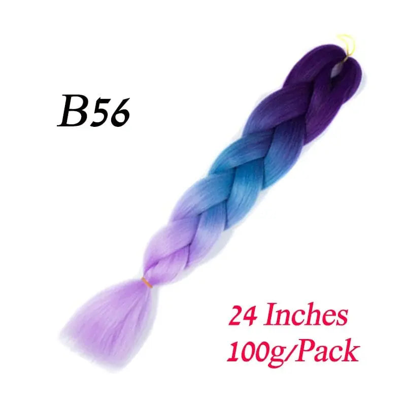 Lihui 24-inch ombre jumbo braiding hair in blue grey synthetic fiber, shown in pack with textured braids for DIY hairstyles.