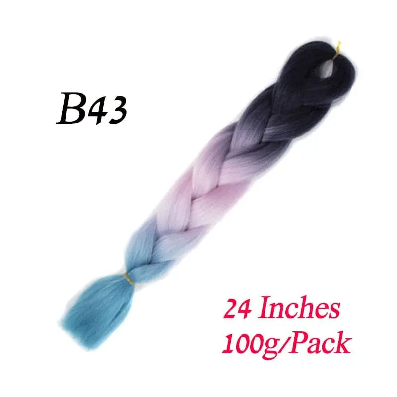 Lihui 24-inch blue grey ombre jumbo braiding hair made of synthetic fiber, shown in thick bundled packs for DIY hairstyling.