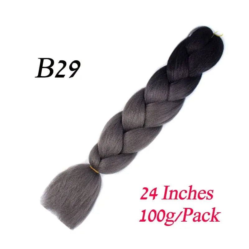 Lihui 24-inch ombre jumbo braiding hair in blue grey synthetic fiber, shown in pack with textured braids for women.