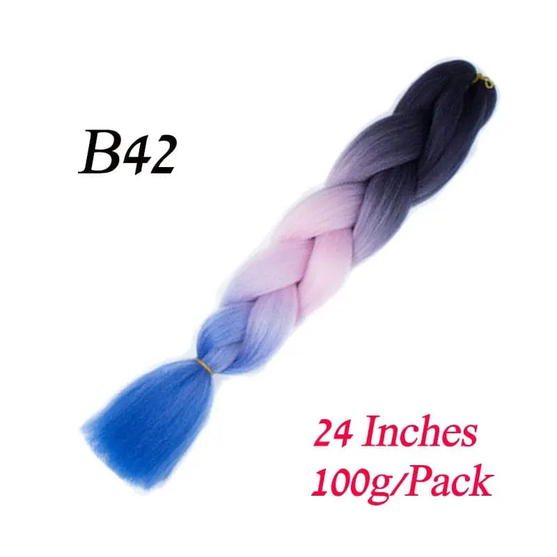 Lihui 24-inch blue grey ombre jumbo braiding hair made of synthetic fiber, shown in thick pre-braided packs for DIY hairstyles.