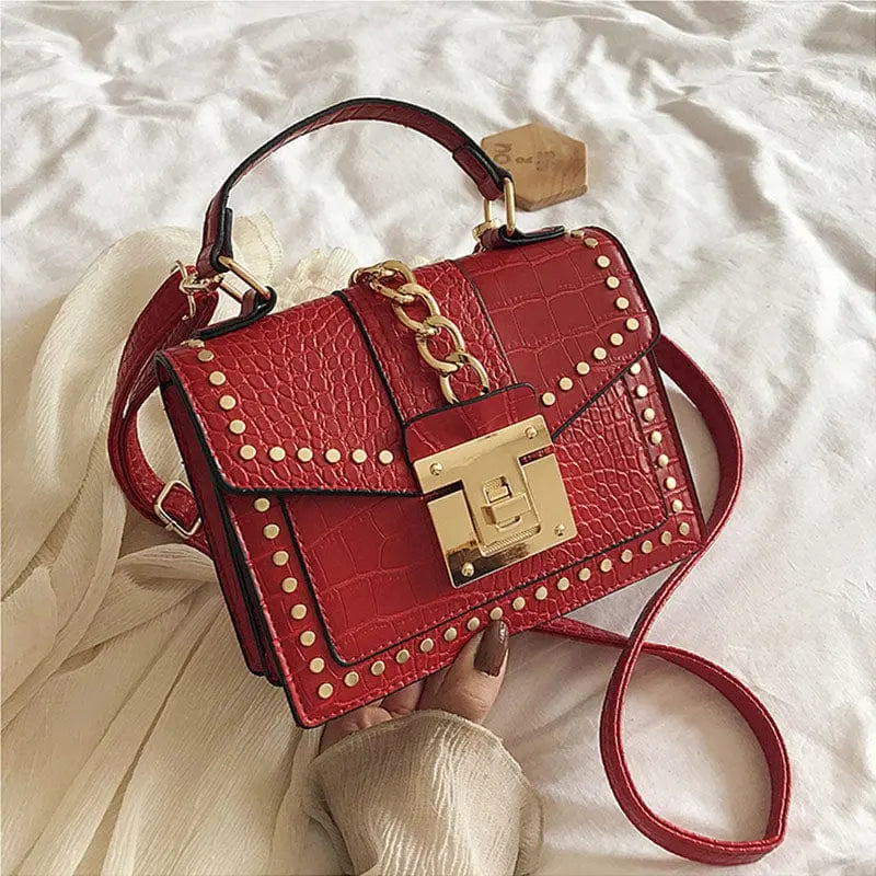 Showlu Fashion alligator leather handbag with shoulder strap, luxury designer purse for women, stylish and elegant accessory.