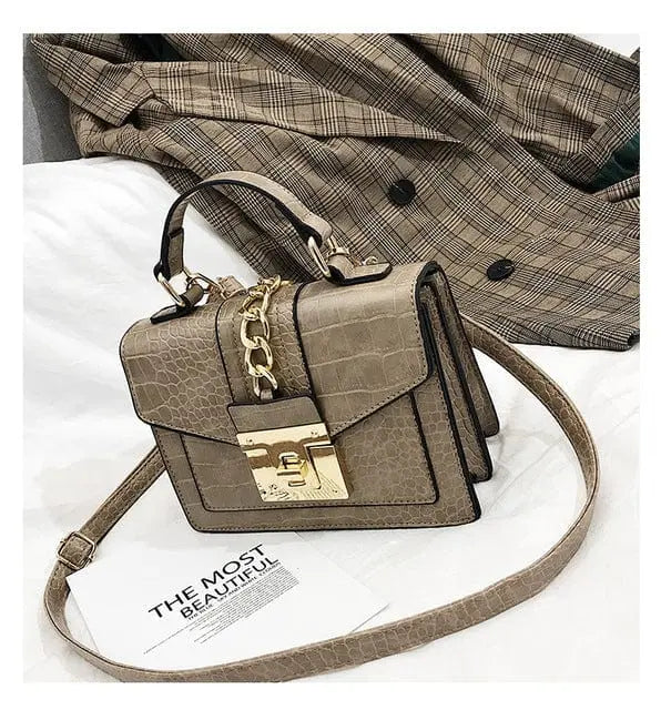 Showlu Fashion alligator leather handbag with shoulder strap, luxury designer purse for women, stylish and elegant accessory.