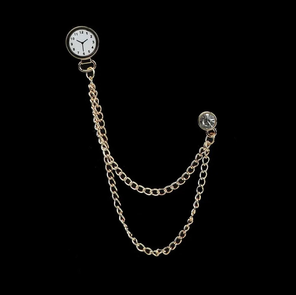 Anel Demosthene Dragon Lapel Pin on a suit collar, featuring a retro tassel chain brooch with a dragon badge for formal or party wear.