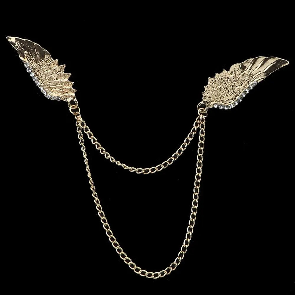 Anel Demosthene Dragon Lapel Pin on a suit collar with retro tassel chain, stylish brooch for wedding or party attire.