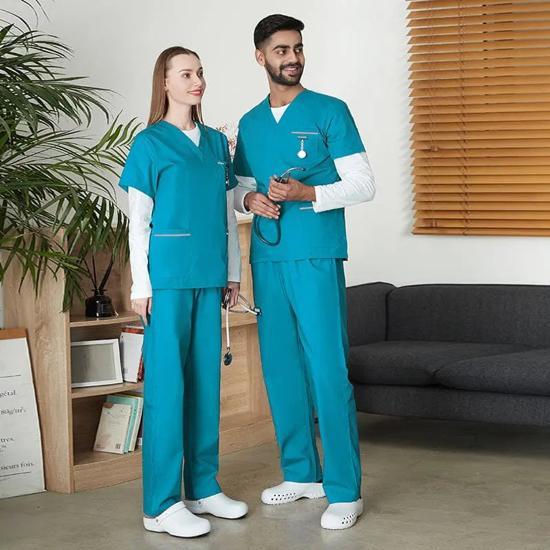 Unisex SIBAIZHI scrub set from Showlu Fashion Store featuring a soft hospital nurse uniform with pockets for medical professionals.