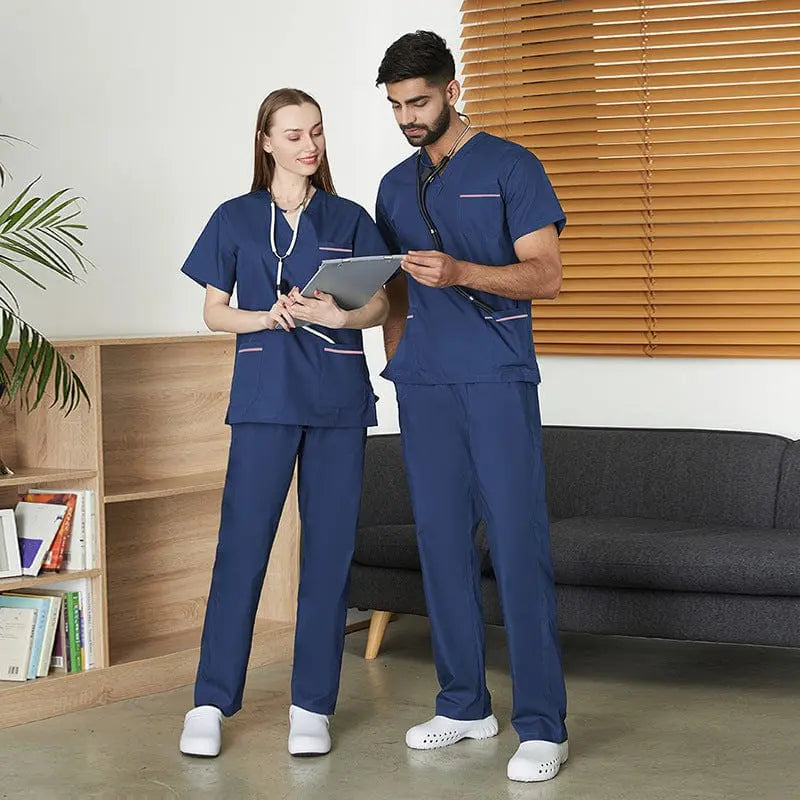 Unisex SIBAIZHI scrub set by Showlu Fashion Store, soft hospital nurse uniform with pockets and comfortable fit.