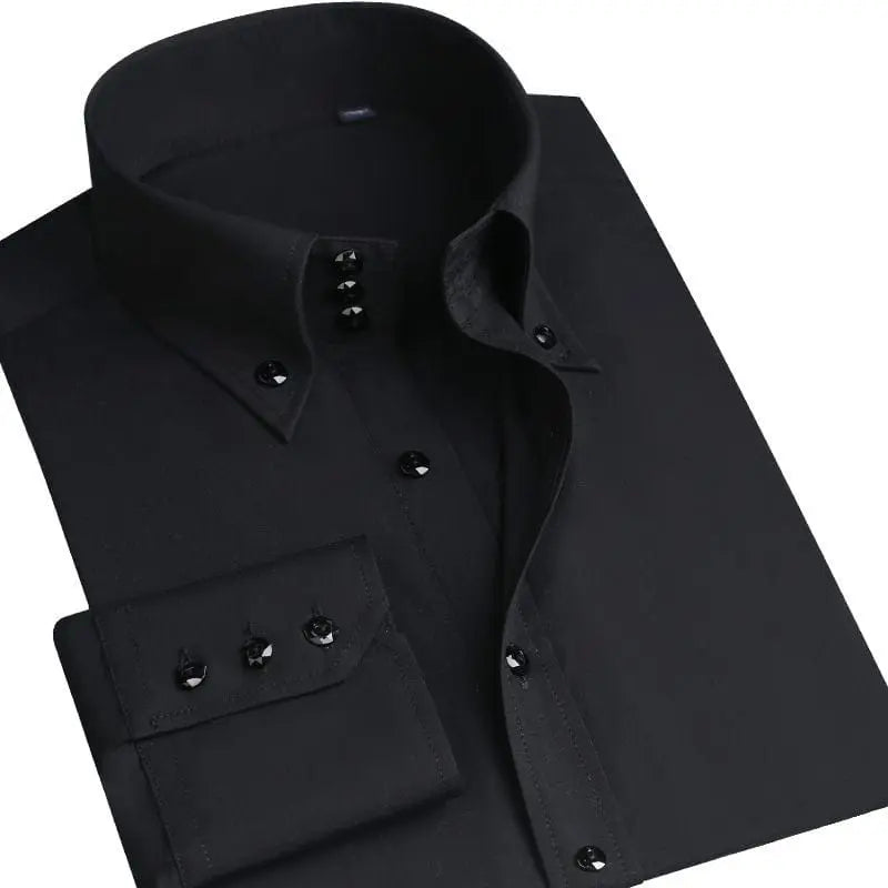 Men's slim fit casual long sleeve cotton dress shirt featuring a button-down collar, from Showlu Fashion Store.