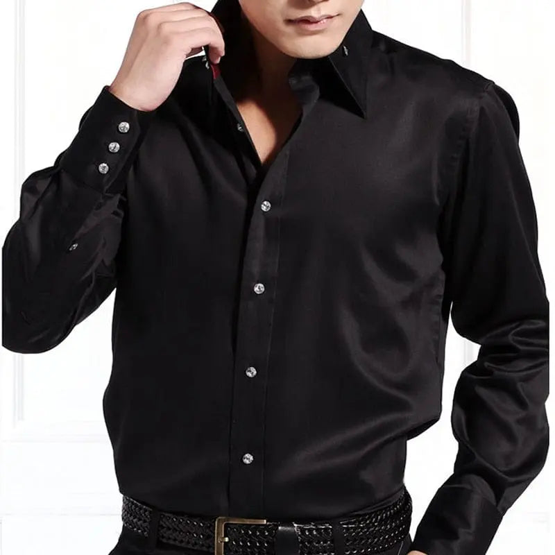 Men's slim fit casual long sleeve cotton dress shirt, stylish button-down collared shirt by Showlu Fashion Store.