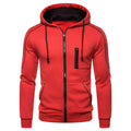 Men's color block fleece hoodie in black, white, army green, and red with a hood, casual winter zip-up sweatshirt by Showlu Fashion.