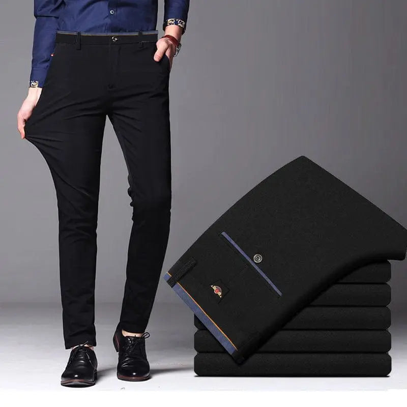 Men's Showlu smart casual straight suit pants featuring elastic waist, formal design, suitable for business or casual wear.