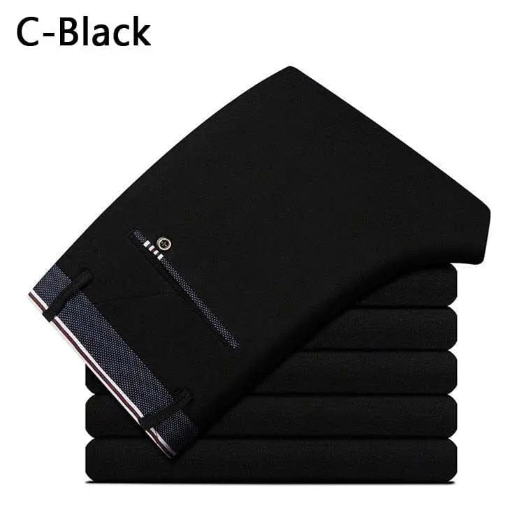 Men's Showlu Fashion casual straight suit pants with elastic waist, suitable for business or formal occasions, available in plus sizes.