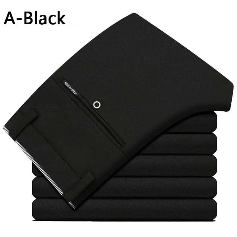 Men's Showlu smart casual straight suit pants, elastic formal trousers with a sleek design for business or casual wear.