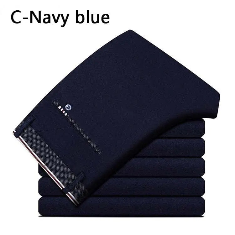 Men's Showlu Fashion smart casual straight suit pants with elastic waistband, suitable for business and formal occasions.