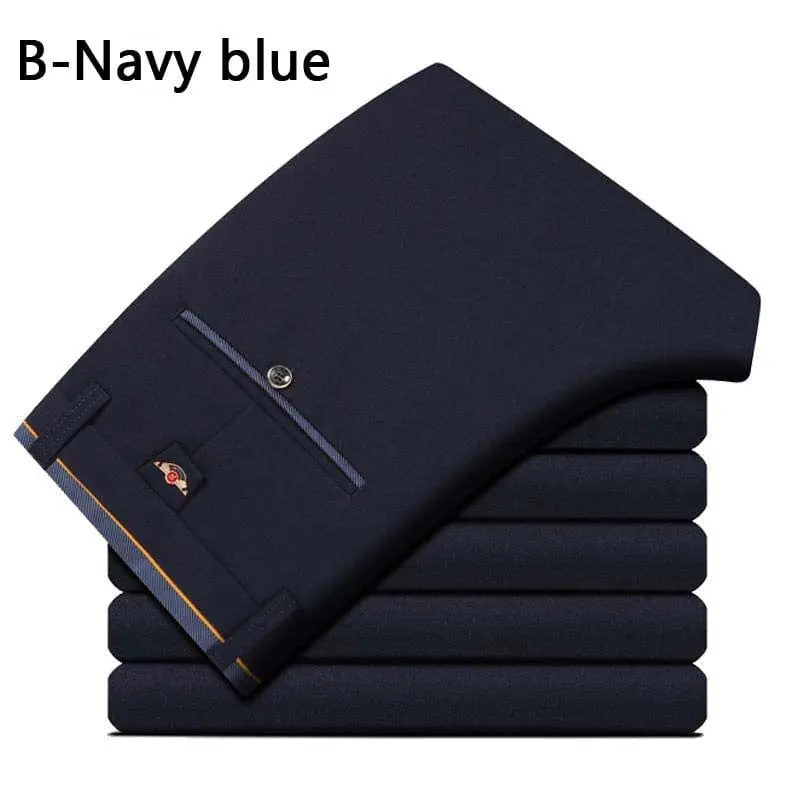 Men's Showlu Fashion straight suit pants with elastic waist, casual formal style, suitable for spring and autumn, available in plus sizes.