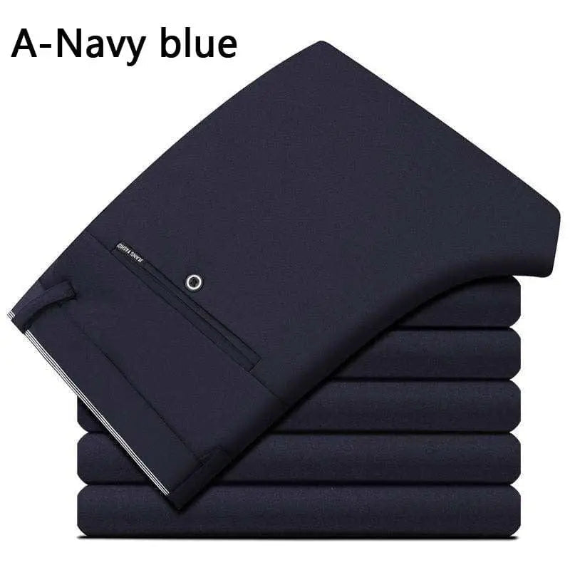 Men's Showlu Fashion straight casual suit pants with elastic waistband, suitable for business and casual wear, available in plus sizes.