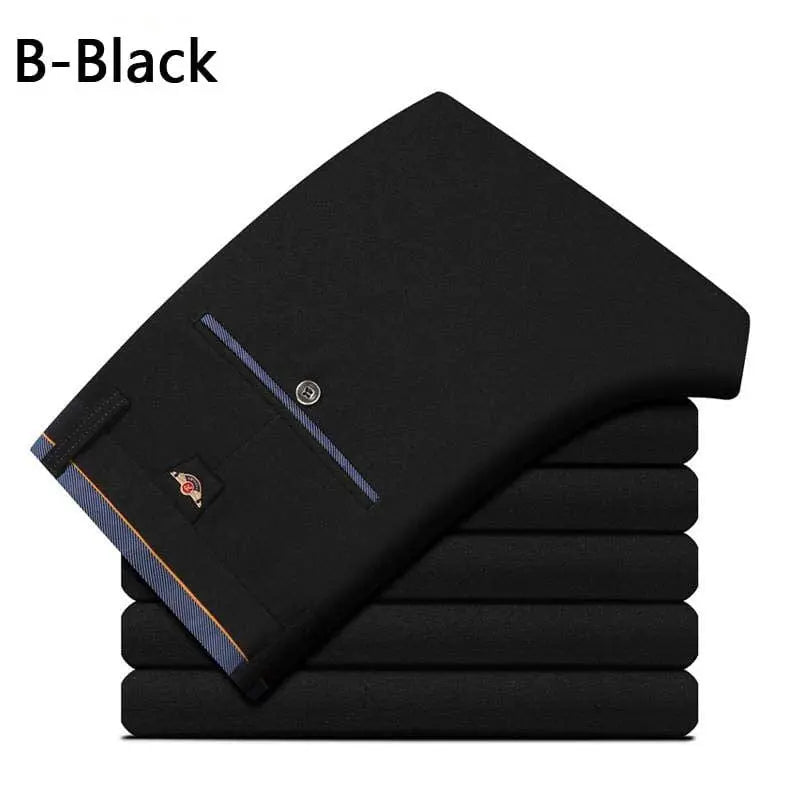 Men's Showlu smart casual suit pants with elastic waist, straight fit, perfect for business or casual wear in spring and autumn.