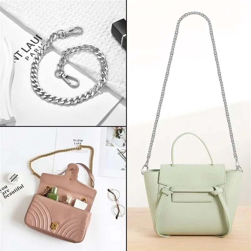 Showlu Store metal aluminum bag chain replacement straps for handbags, featuring handmade, detachable shoulder straps for DIY customization.