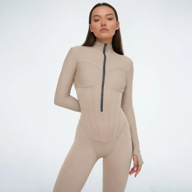 Mozision women's slim fit bodycon playsuit with O-neck, short sleeves, and zipper front, stylish jumpsuit for women.