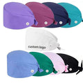 Showlu unisex cotton scrub cap with adjustable fit, featuring buttons, suitable for nurses and doctors in hospital settings.