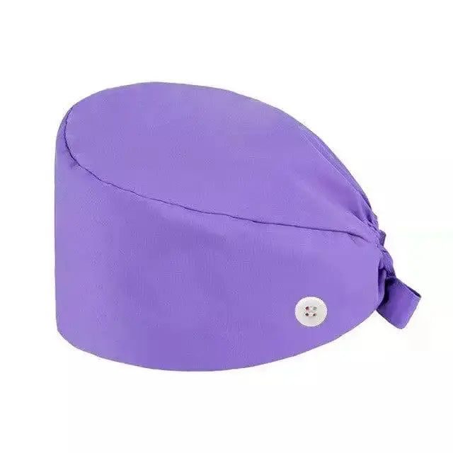 Unisex cotton scrub cap with adjustable fit, buttons, and hospital print, designed for nurses and doctors by Showlu Fashion Store.