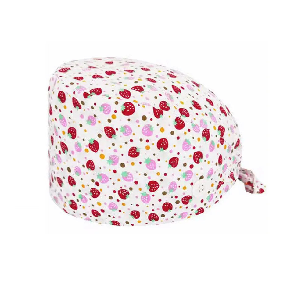 Showlu unisex cotton scrub cap with adjustable fit, button details, ideal for nurses and doctors in hospital healthcare settings.